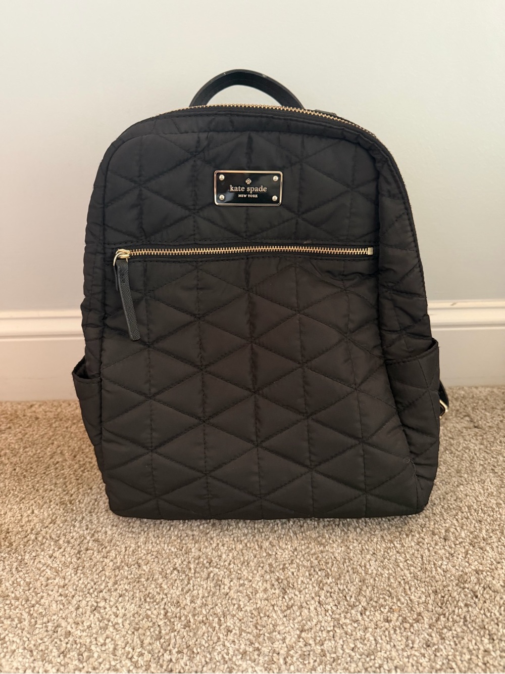 kate spade Black Quilted Nylon Backpack with Gold Hardware